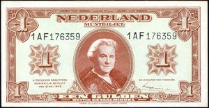 Netherlands, PL6c1, P64a, 1 Gulden 1945, 1 digit, 2 letters, 6 digits, Font type 1
