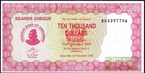 Zimbabwe, P22NL, B120e, 10,000 Dollars, 1st December 2003 (exp. 31st December 2005)