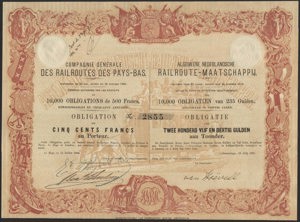 Algemeene Nederlandsche Railroute-Maatschappij, Obligatie aan toonder, 235 Gulden, 15 juli 1865