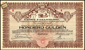 Nederlandsch-Indie, 3% Lening 1937A, Schuldbewijs, 100 Gulden, 1 October 1937, PROOF