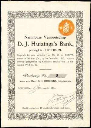 D. J. Huizinga's Bank N.V., Winstbewijs, 1 Januari 1914