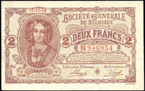 Belgium, P87, B120a, Morin 6, 2 Francs, 17-11-16