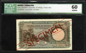 Nigeria, P 3s, B202as3, 10 Shillings, 15 September 1958, SPECIMEN