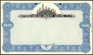 Koninkrijk der Nederlanden, Ontwerp voor een obligatie, 1000 Gulden, 1947