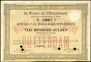 De Wissel- en Effectenbank, Bewijs van deelgerechtigdheid, 500 Gulden, 1 January 1890