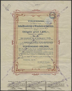 Vereeniging tot Verheffing van het Ambachtsonderwijs te Winschoten en Omstreken, Obligatie, 500 Gulden, 1 mei 1904
