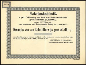 Nederlandsch-Indie, 6% Externe lening 1923, Recepis voor een schuldbewijs, 500 Pond, 15 Februari 1923, PROOF