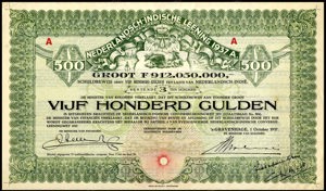 Nederlandsch-Indie, 3% Lening 1937A, Schuldbewijs, 500 Gulden, 1 October 1937, PROOF
