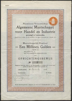 Algemeene Maatschappij voor Handel en Industrie N.V., Oprichtingsbewijs, 25 December 1916