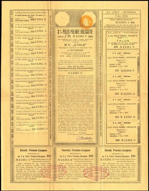 Maatschappij tot Exploitatie van Onroerende Zaaken, N.V. "Utilité", 3% Polis Premie-obligatie, 11 Gulden, 1 Maart 1917