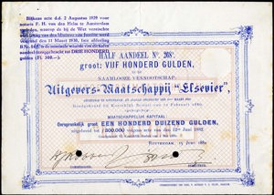 Uitgevers-Maatschappij "Elsevier" N.V., Half aandeel, 500 Gulden, 15 June 1882