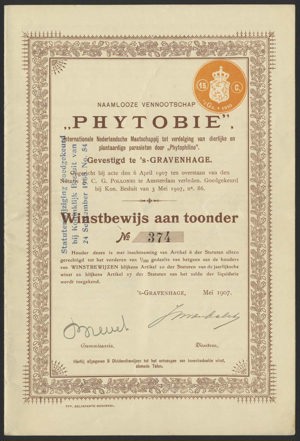 Phytobie NV, winstbewijs, Mei 1907