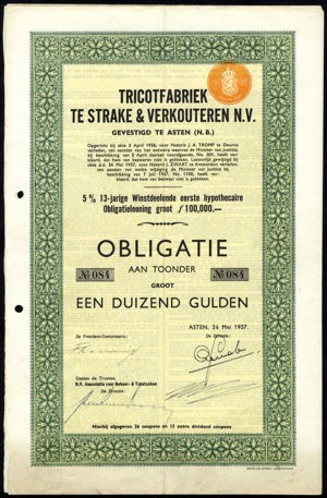 Tricotfabriek Te Strake & Verkouteren N.V., Obligatie, 1000 Gulden, 24 May 1937