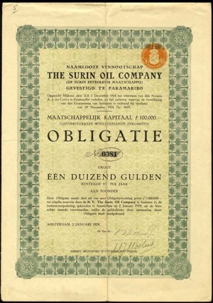 The Surin Oil Company N.V., Obligatie, 1000 Gulden, 2 January 1929