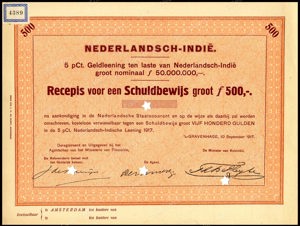 Nederlandsch-Indie, 5% lening 1917, Recepis voor een schuldbewijs, 500 Gulden, 10 September 1917, PROOF