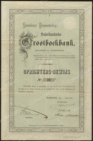 Nederlandsche Grootboekbank N.V., Oprichtersbewijs, Juni 1889