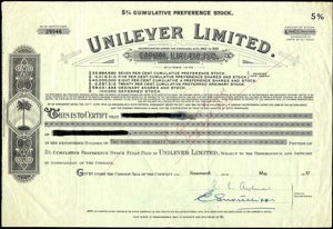 Unilever Limited, Certificate of 5% cumulative preference stock, 242 Pounds, 17 May 1957