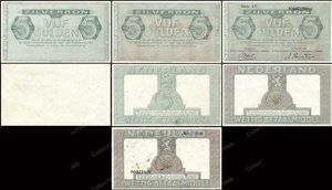 Netherlands, PL21.p1-p5, P63p (5x), 5x 5 gulden 1944 PROOF (complete set)