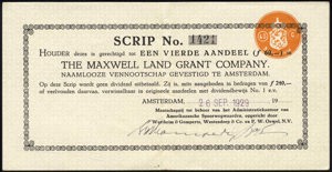 The Maxwell Land Grant Company N.V., Scrip voor 1/4 aandeel, 60 Gulden, 26 September 1929