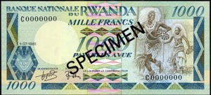Rwanda, P17as, B118as2, 1000 Francs 1•07•1981, SPECIMEN