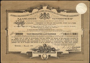 Vereeniging Rotterdamsche Schouwburg, Tien obligatien, 15 Gulden, 1 December 1894