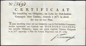 Verenigde Oost-Indische Compagnie (VOC), Certificaat, 100 Gulden, 1785
