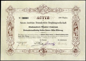 Germany, Saxon-Austrian Braunkohlen-Bergbaugesellschaft, Actie, 100 Thaler, 25 April 1872