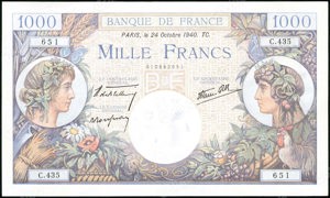 France, P96a, Fayette 39.1, 1000 Francs 24.10.1940