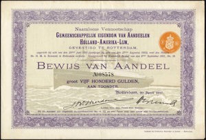 Gemeenschappelijk eigendom van Aandeelen Holland-Amerika-Lijn N.V., Bewijs van aandeel, 500 Gulden, 30 April 1917