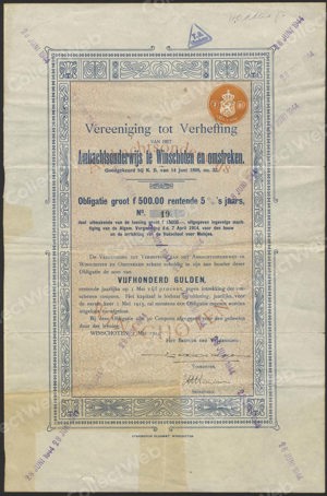 Vereeniging tot Verheffing van het Ambachtsonderwijs te Winschoten en Omstreken, Obligatie, 500 Gulden, 1 Mei 1914