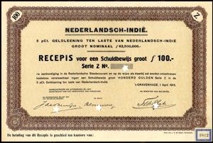 Nederlandsch-Indie, 5% lening 1915, Recepis voor een schuldbewijs, Serie Z, 100 Gulden, 1 April 1915, PROOF